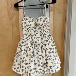 Designer Floral Corset Style Mini Dress with Tulle Lining